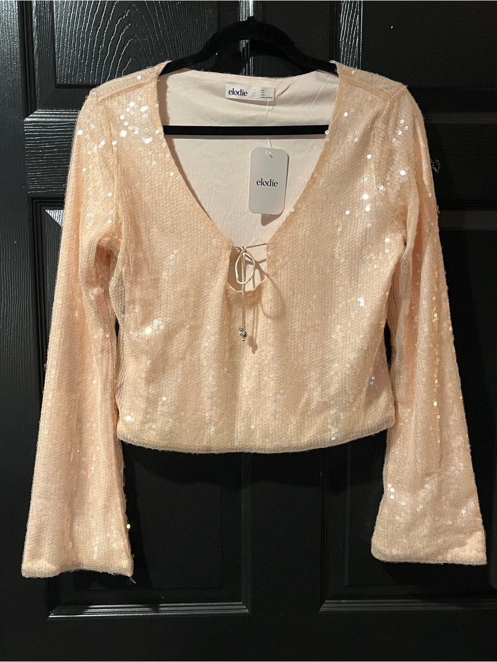 NEW elodie Blush Sequin V-Neck Long Sleeve Top NWT